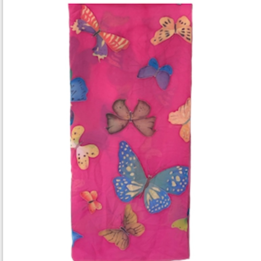 Sheer Fuchsia Butterfly Print Scarf